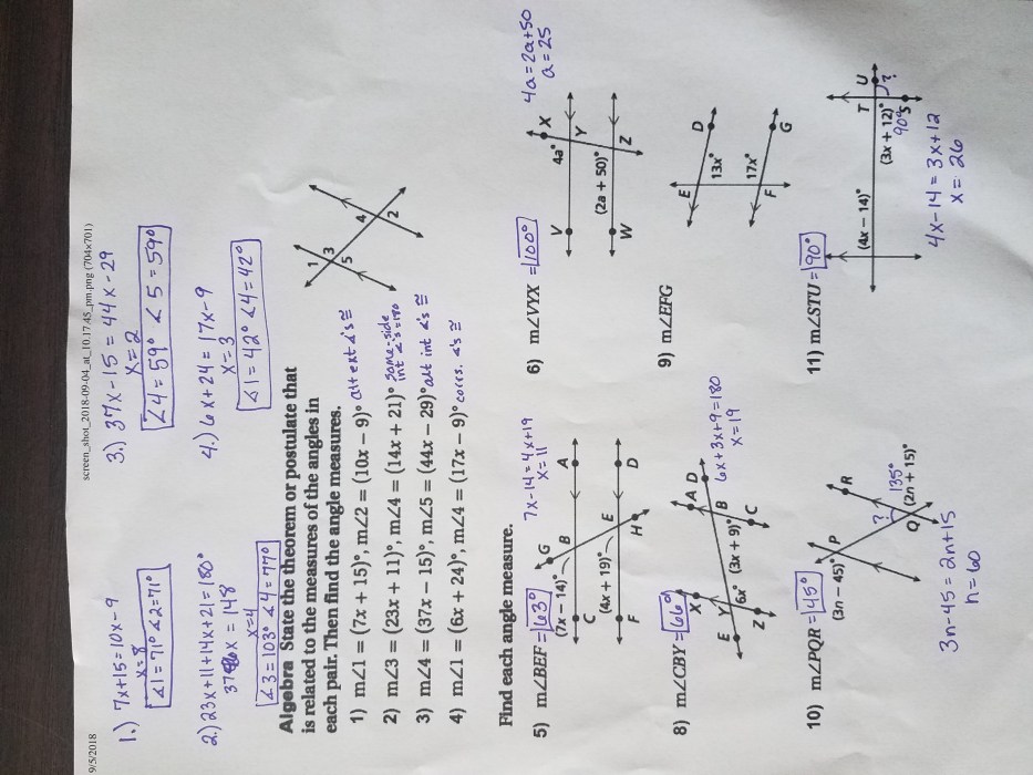 Parallel lines and transversals answer key