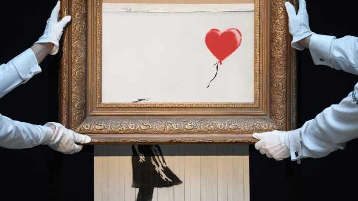 Banksy painting destructs self million auction update being sold after skatenewswire