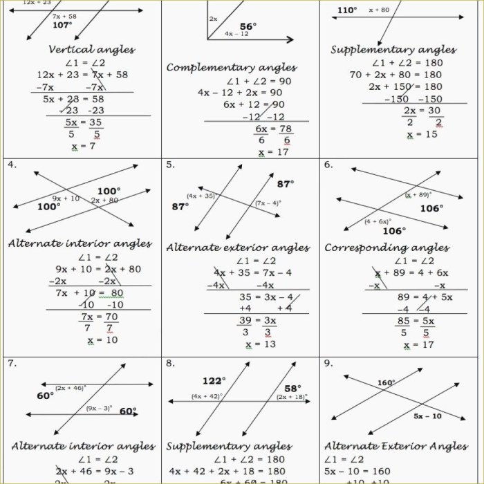 Parallel lines and transversals answer key